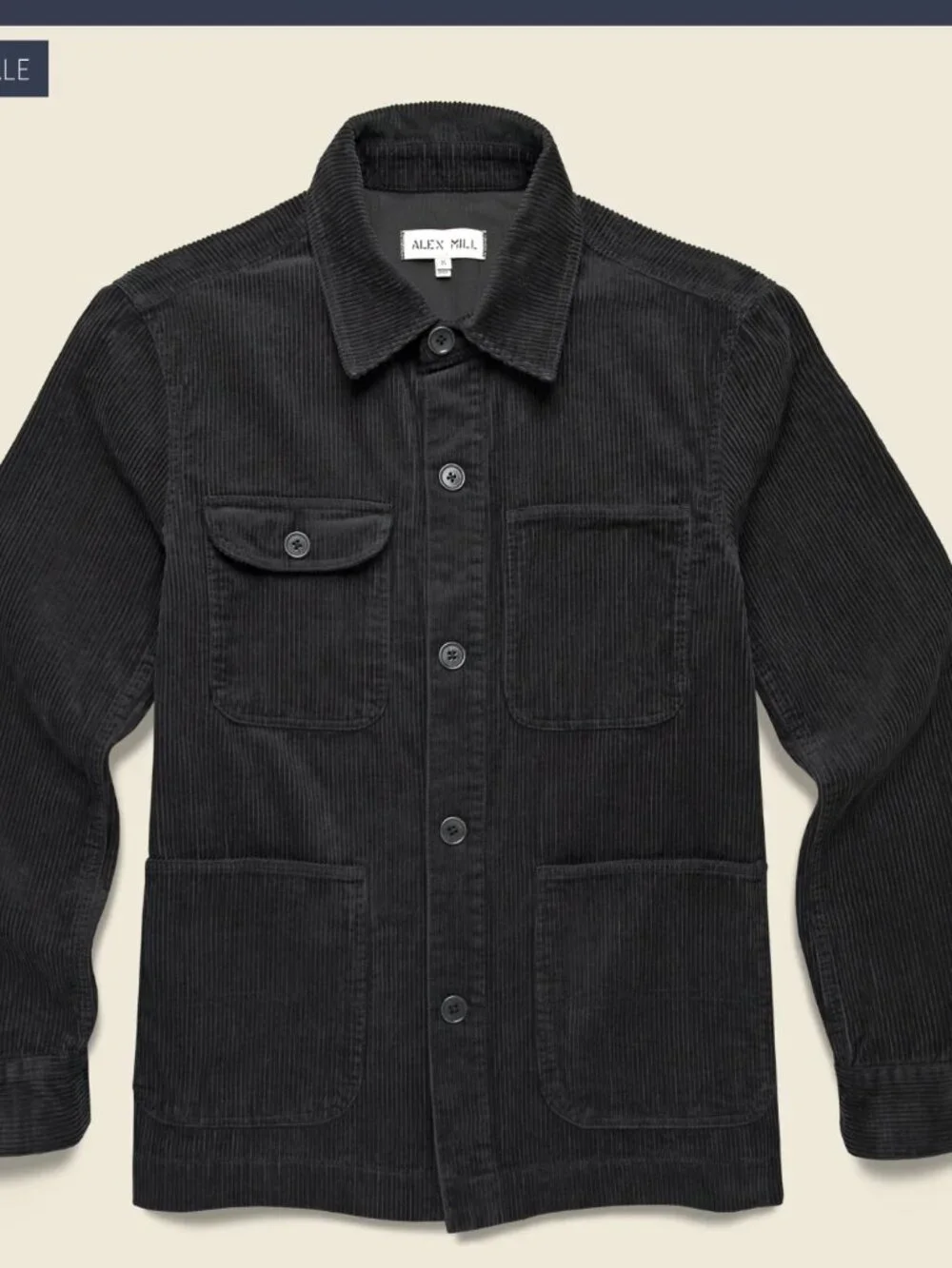 Alex Mill Corduroy Work Chore Jacket Black Five Button Huckberry Size S
